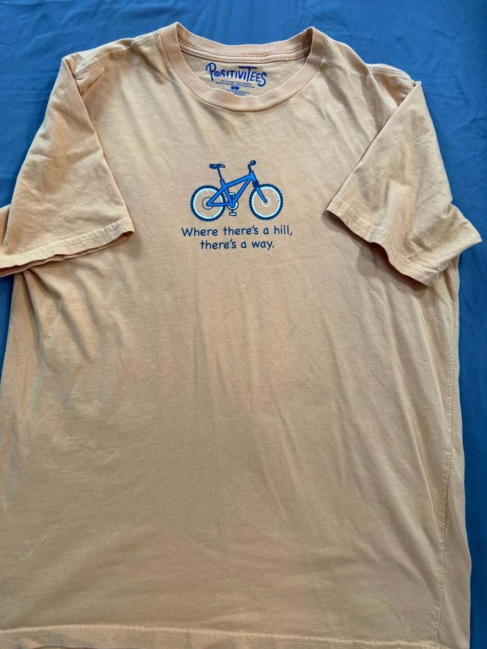 PositiviTees Orange Graphic Bicycle T-Shirt Where there's a hill…